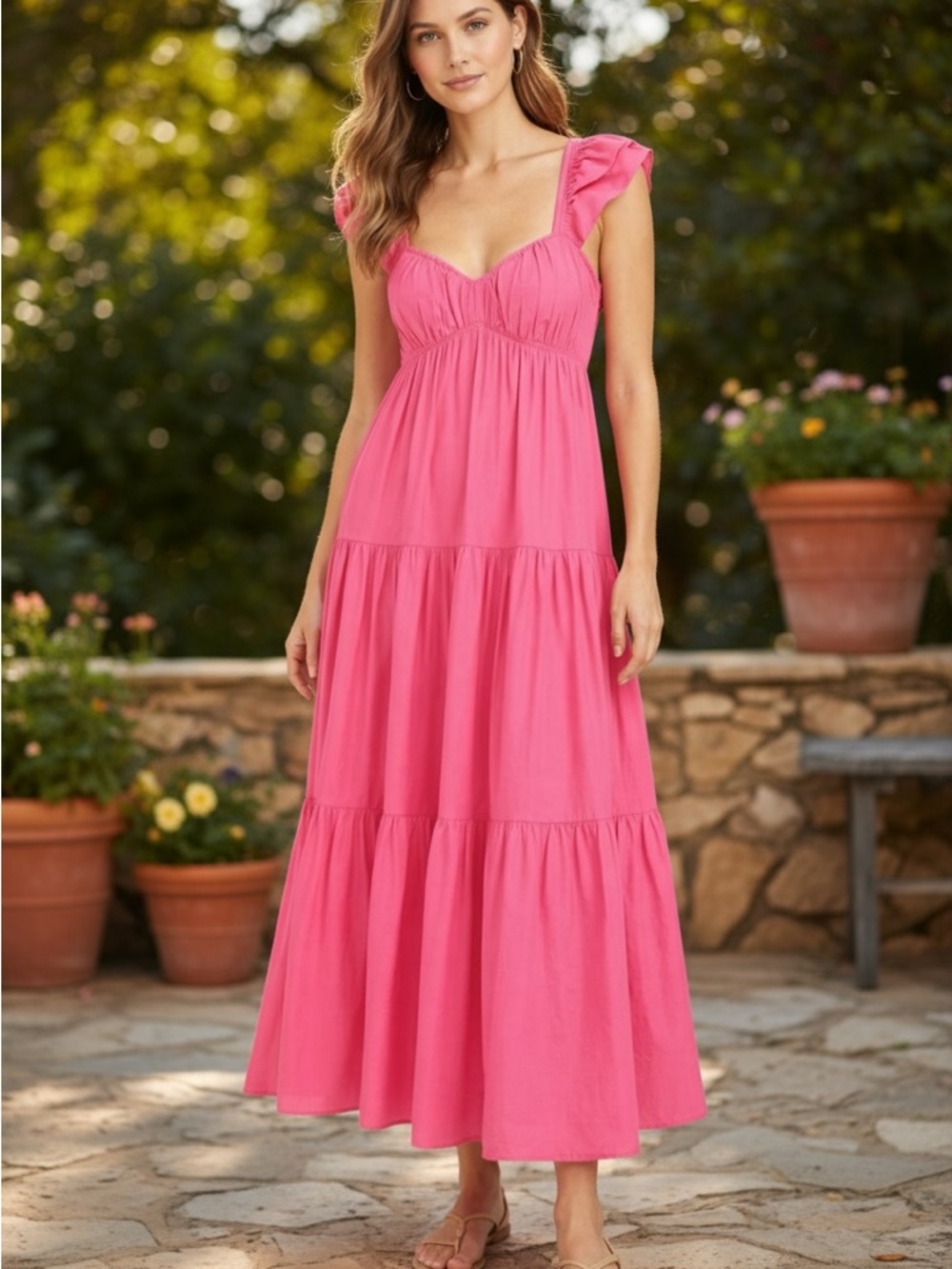 Abercrombie and Fitch Baby Pink Ruffle Half Sleeve Maxi Dress, size XL